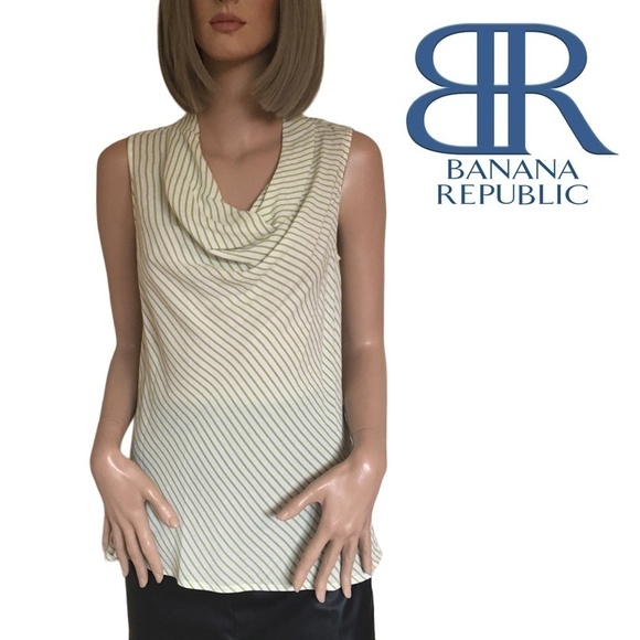 BANANA Republic Blouse 100% Rayon Cowl Neck Lime Green Stripe Top Tank Bias Cut - Picture 1 of 14